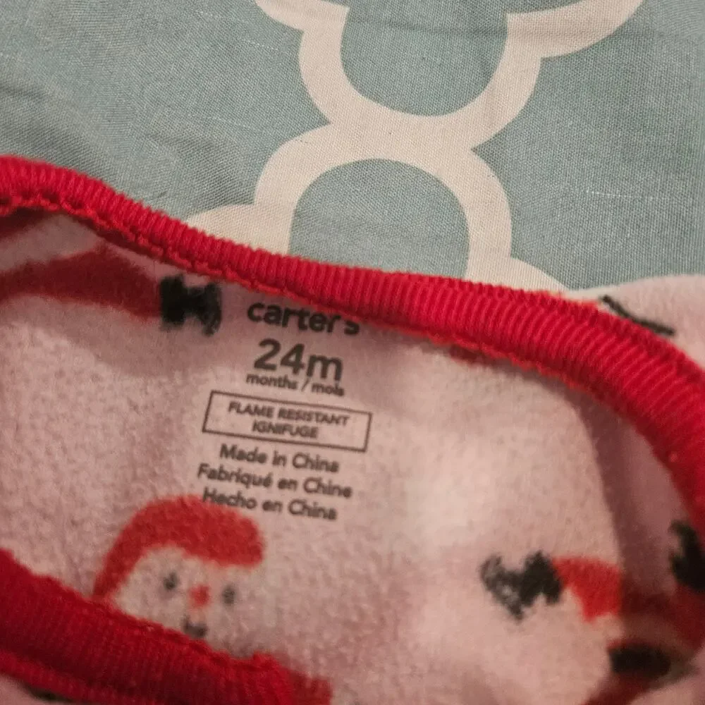 Carter’s 24M Christmas Fleece Footed Pajamas Pink Santa Snowman Sleeper Girls